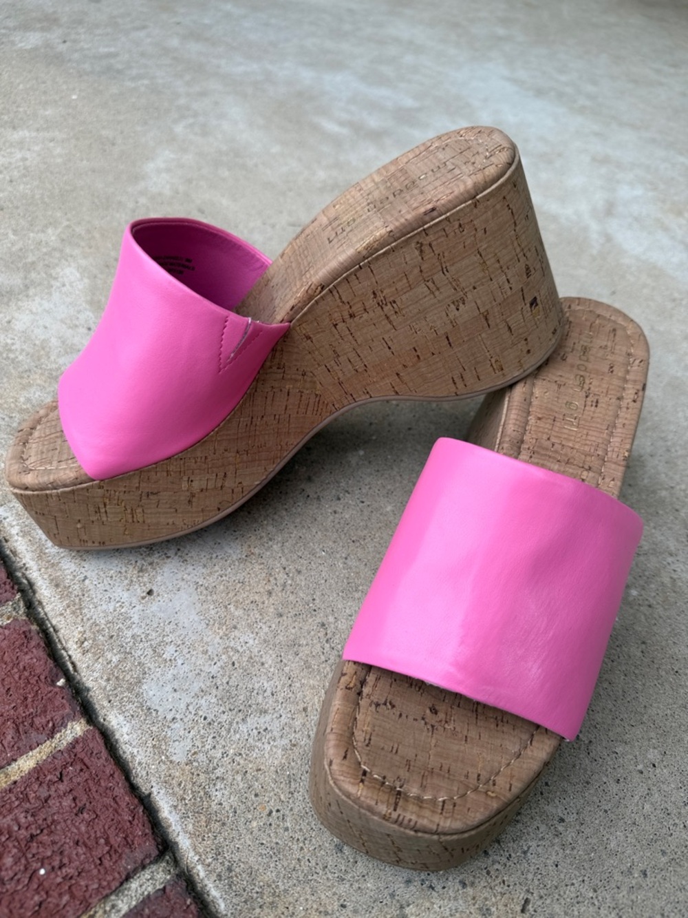 Madden Girl Hot Pink Cork Platform Slide Sandals